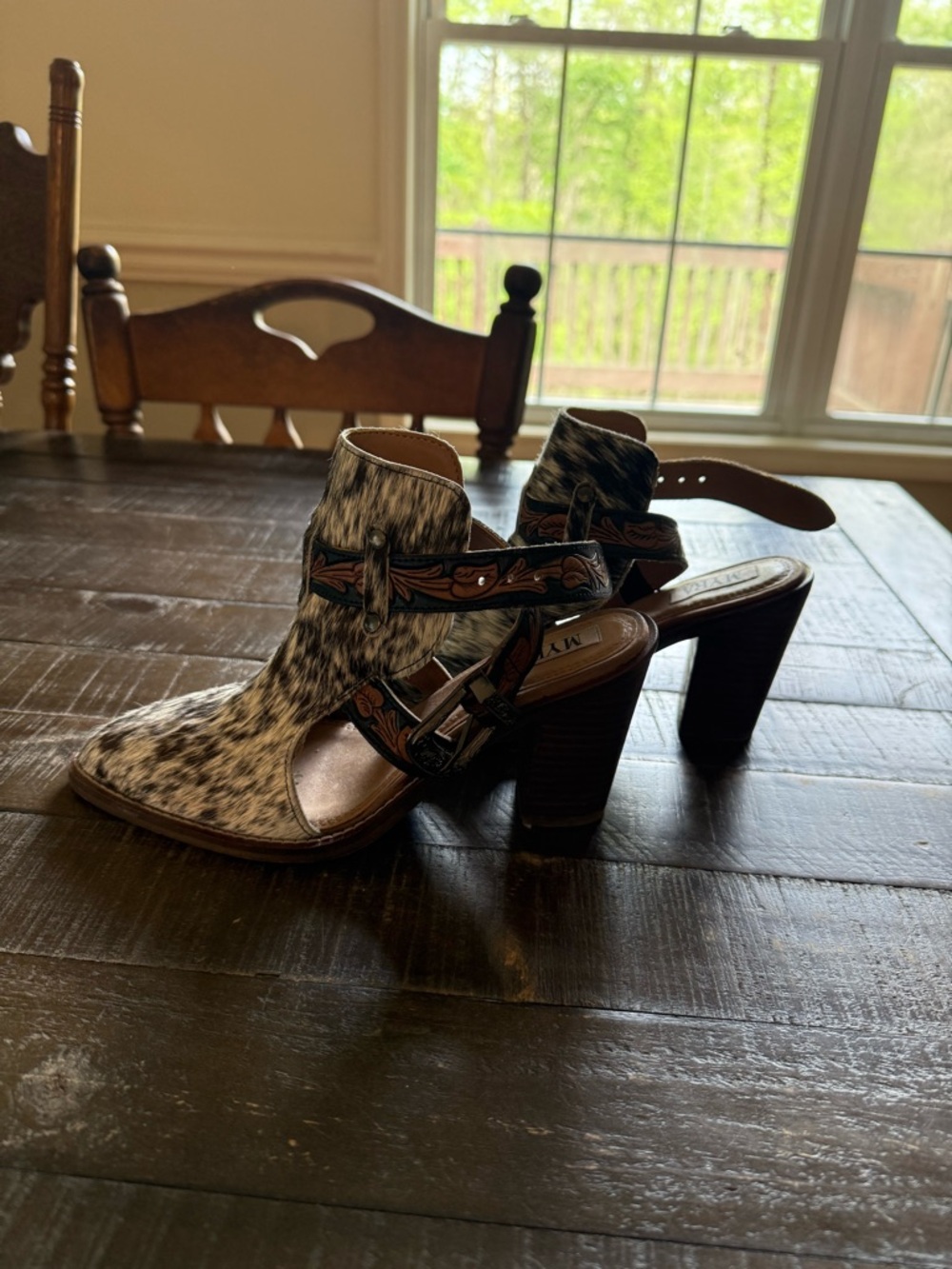 Myra Bag Cowhide Open-Toe Ankle Booties in Black and White